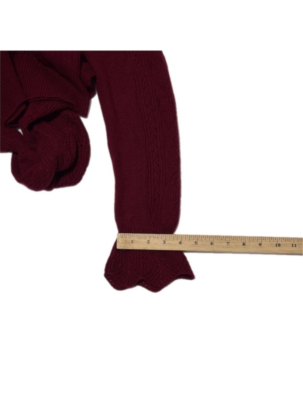 Sundance Sweater Womens M Burgundy Crop Lace Flounce Cuff Cottage Artsy Boho - Picture 11 of 16